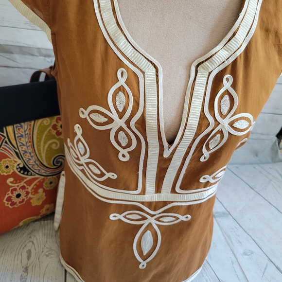 Trina Turk Brown Tunic with Satin Trim - Picture 2 of 5